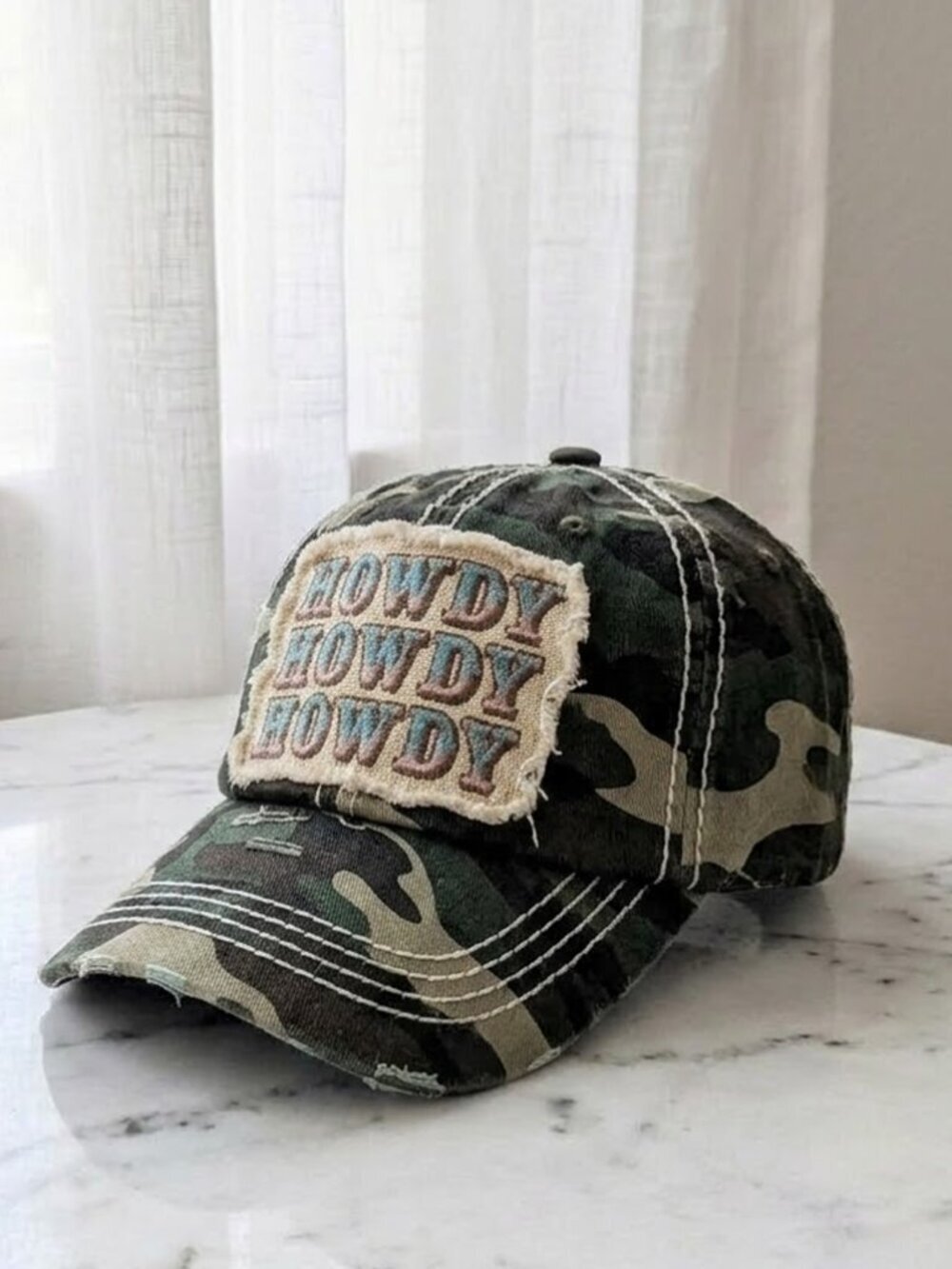 Ladies Camo Howdy Baseball Hat - Picture 2 of 5